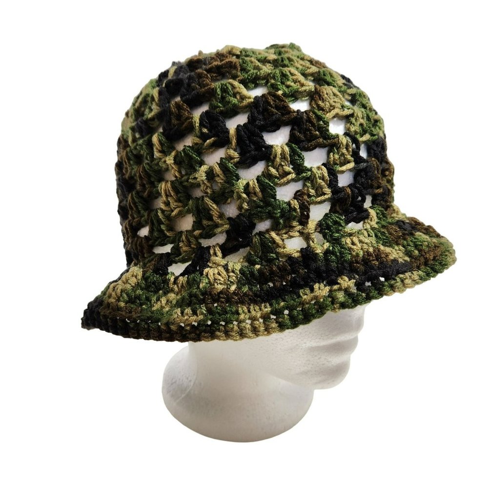 Bucket Hat granny handknit colorful camo earthy